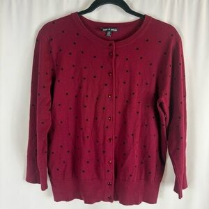 Cable & gauge & Tommy Hilfiger burgundy Cardigan with Black Dots,  L